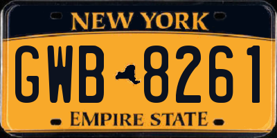 NY license plate GWB8261