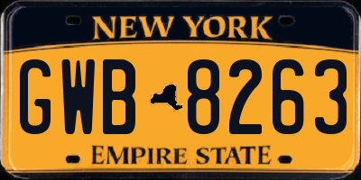 NY license plate GWB8263