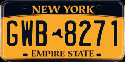 NY license plate GWB8271