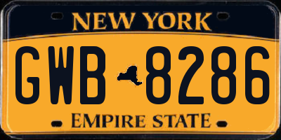 NY license plate GWB8286