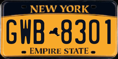 NY license plate GWB8301