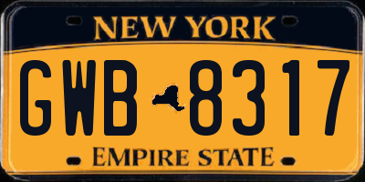 NY license plate GWB8317