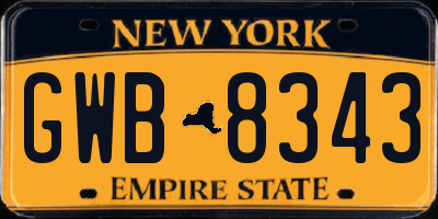 NY license plate GWB8343