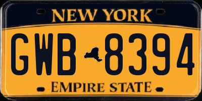 NY license plate GWB8394
