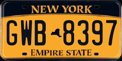 NY license plate GWB8397