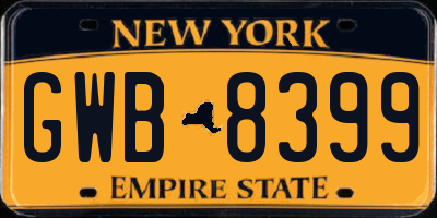 NY license plate GWB8399