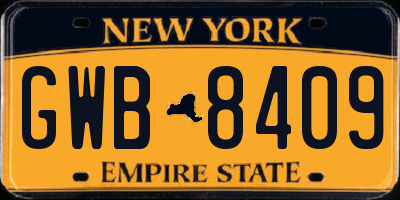 NY license plate GWB8409