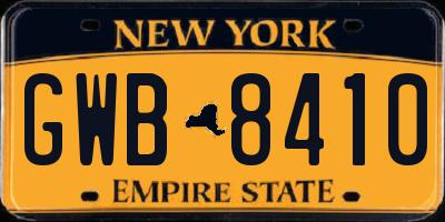 NY license plate GWB8410