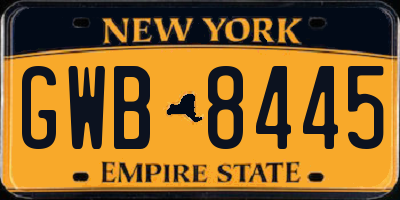 NY license plate GWB8445