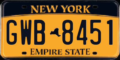 NY license plate GWB8451