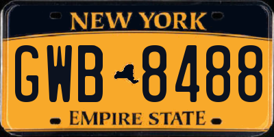NY license plate GWB8488