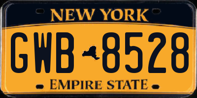 NY license plate GWB8528