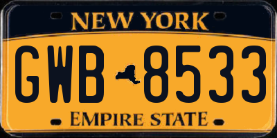 NY license plate GWB8533