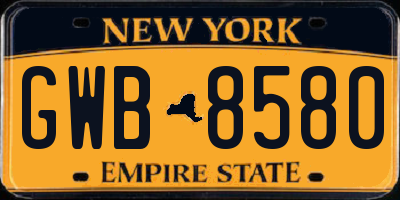 NY license plate GWB8580