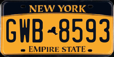 NY license plate GWB8593