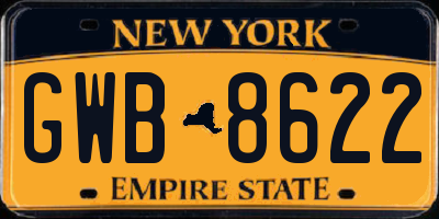 NY license plate GWB8622