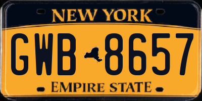 NY license plate GWB8657