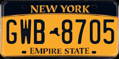 NY license plate GWB8705