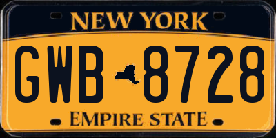 NY license plate GWB8728