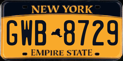 NY license plate GWB8729