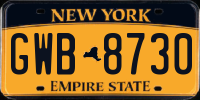 NY license plate GWB8730