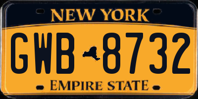 NY license plate GWB8732