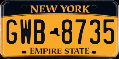 NY license plate GWB8735