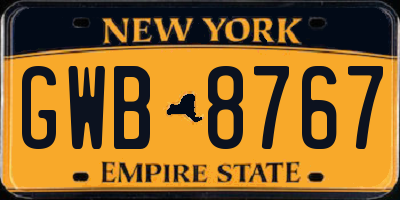 NY license plate GWB8767