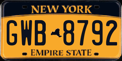 NY license plate GWB8792