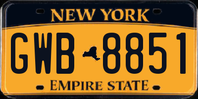NY license plate GWB8851