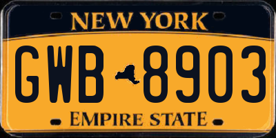 NY license plate GWB8903