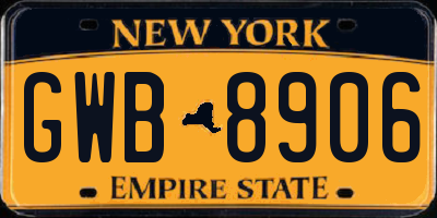 NY license plate GWB8906