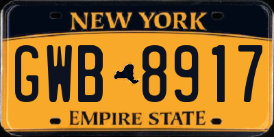 NY license plate GWB8917