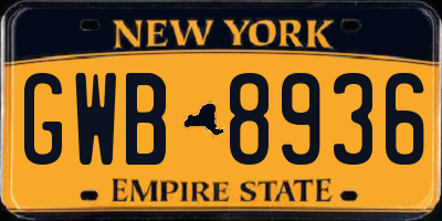 NY license plate GWB8936