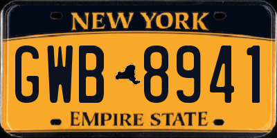 NY license plate GWB8941