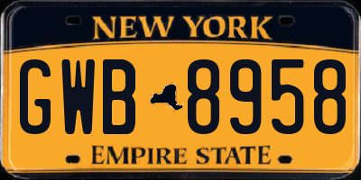 NY license plate GWB8958