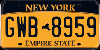 NY license plate GWB8959
