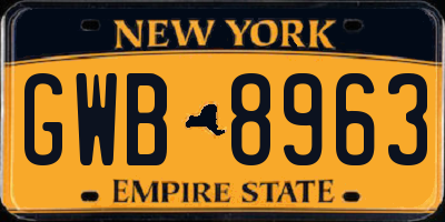 NY license plate GWB8963