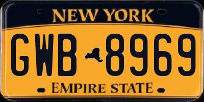NY license plate GWB8969