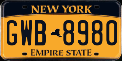 NY license plate GWB8980