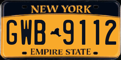 NY license plate GWB9112