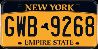 NY license plate GWB9268