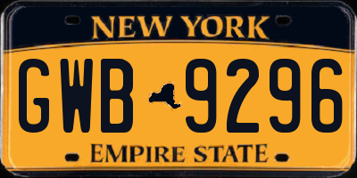 NY license plate GWB9296