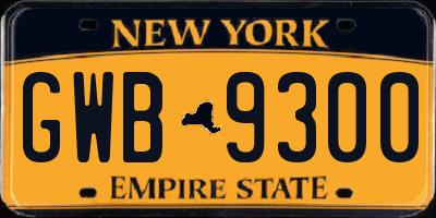 NY license plate GWB9300