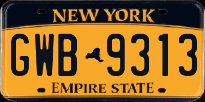 NY license plate GWB9313