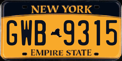 NY license plate GWB9315