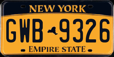 NY license plate GWB9326