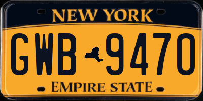 NY license plate GWB9470
