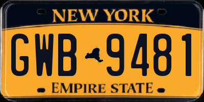 NY license plate GWB9481