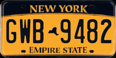 NY license plate GWB9482